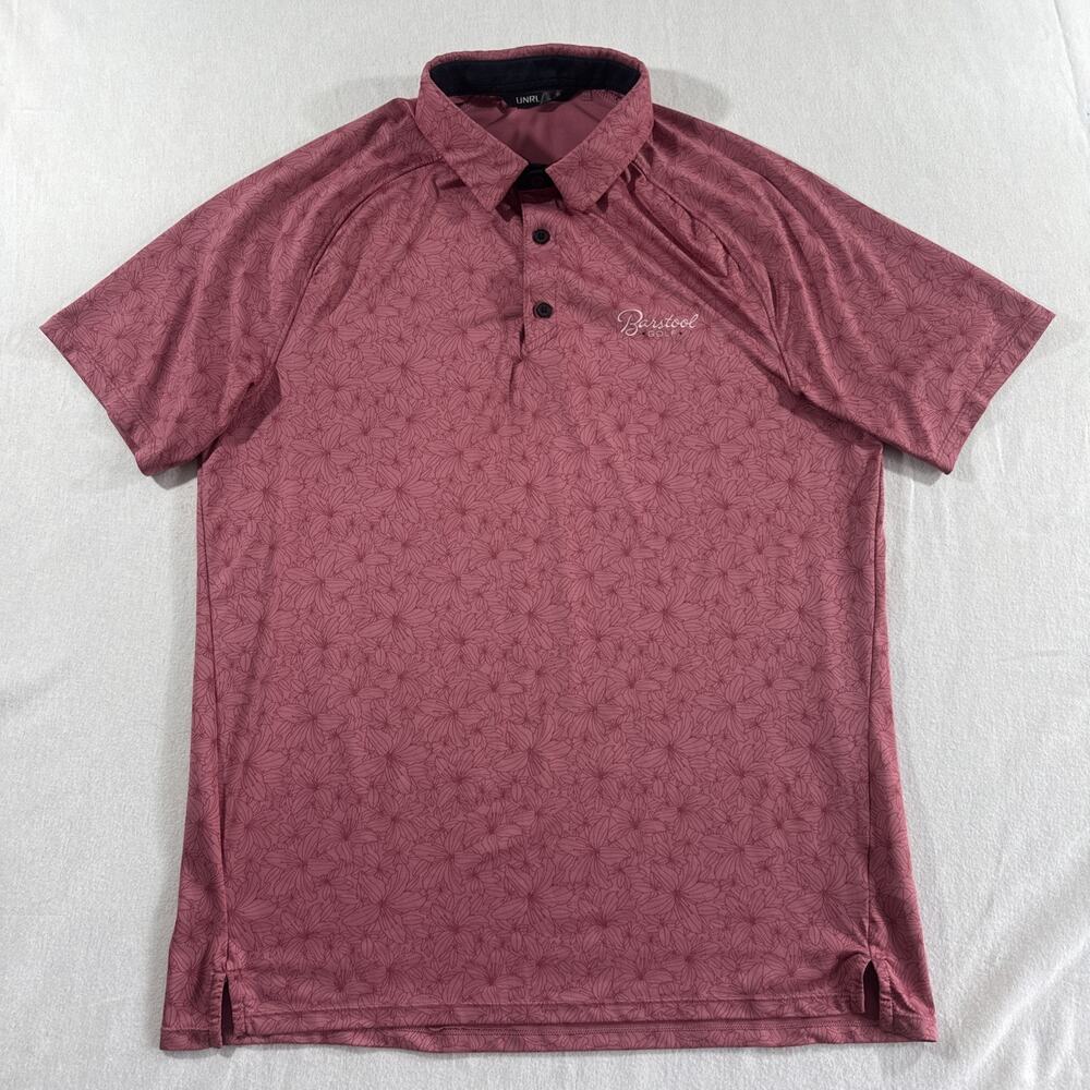 UNRL Polo Shirt Mens M Red Floral Flowers Barstool Sports Golf Performance Logo